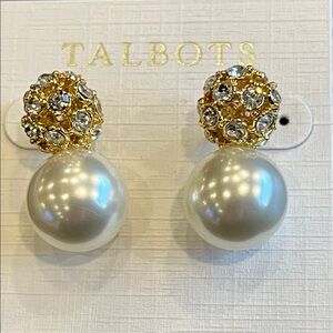NWT Talbots Gold and White Pearl Crystal Earrings